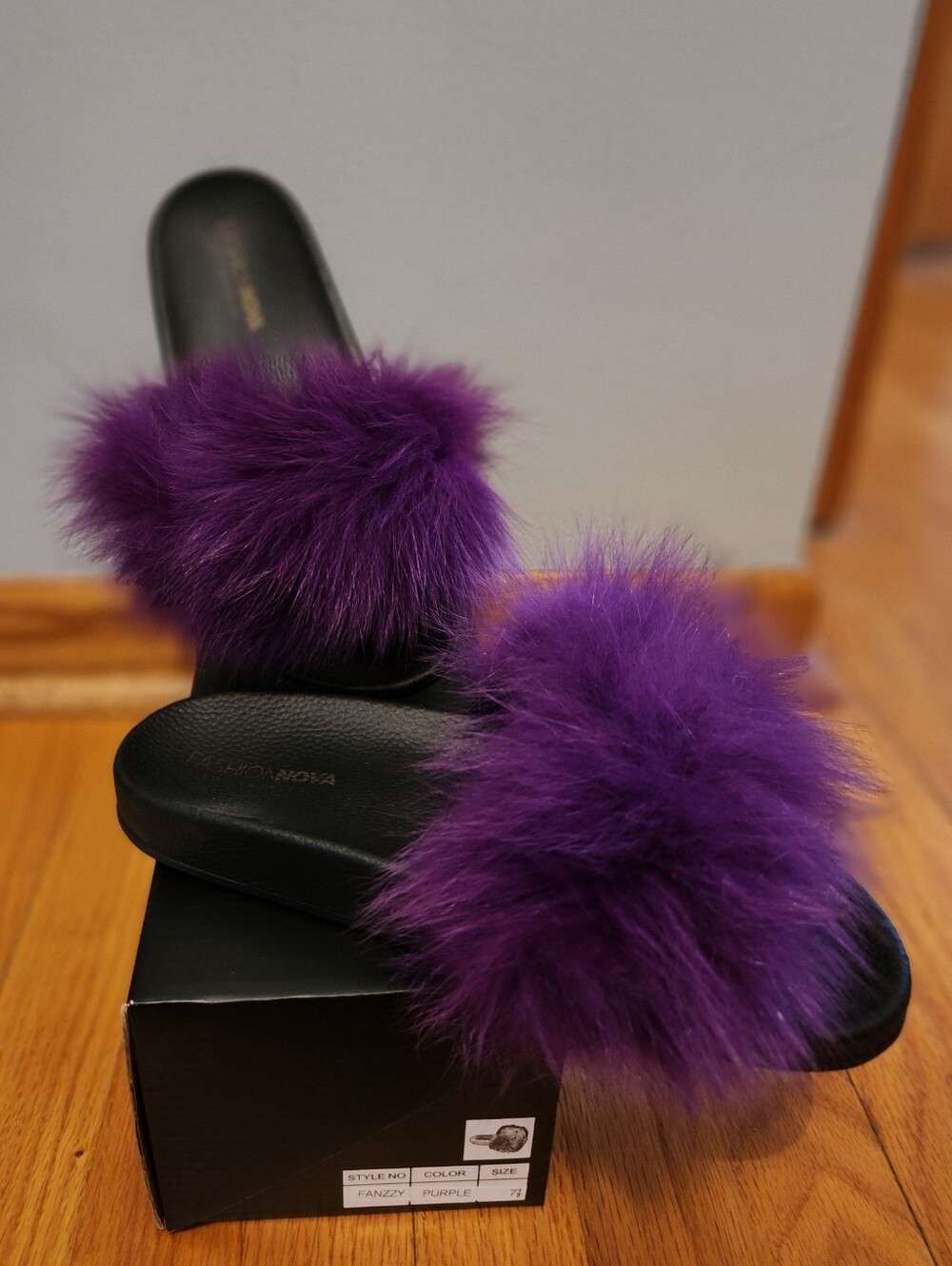 Brand New Fashion Nova Fur Purple Slide Sandals 7.5